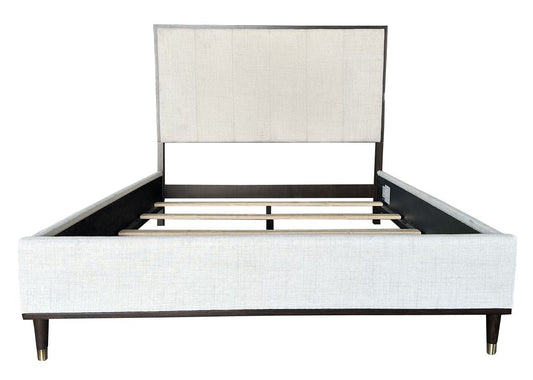 ACME Carena Queen Bed, Light Gray Fabric, White & Brown Finish BD02027Q