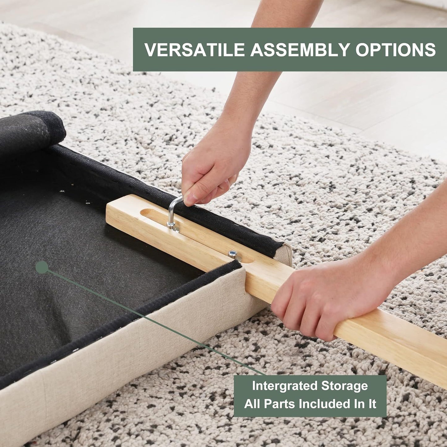 Tête de lit rembourrée, tête de lit capitonnée en diamant avec hauteur réglable et pieds en bois massif, tête de lit rembourrée en tissu de lin pour lit double, tête de lit moderne, beige