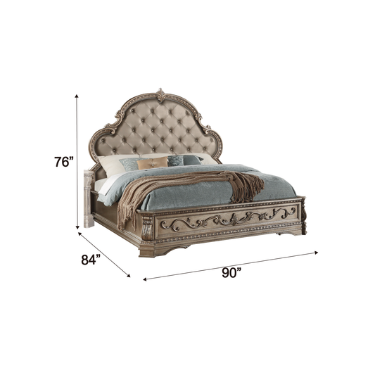 Lit king size ACME Northville Eastern en PU et argent antique 26927EK