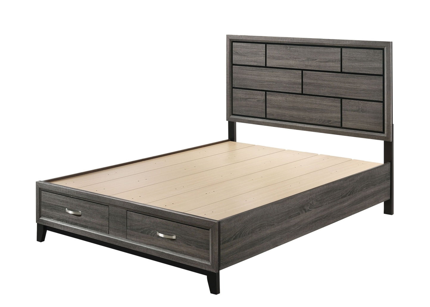 Lit king size ACME Valdemar Eastern avec rangement, gris patiné 27057EK