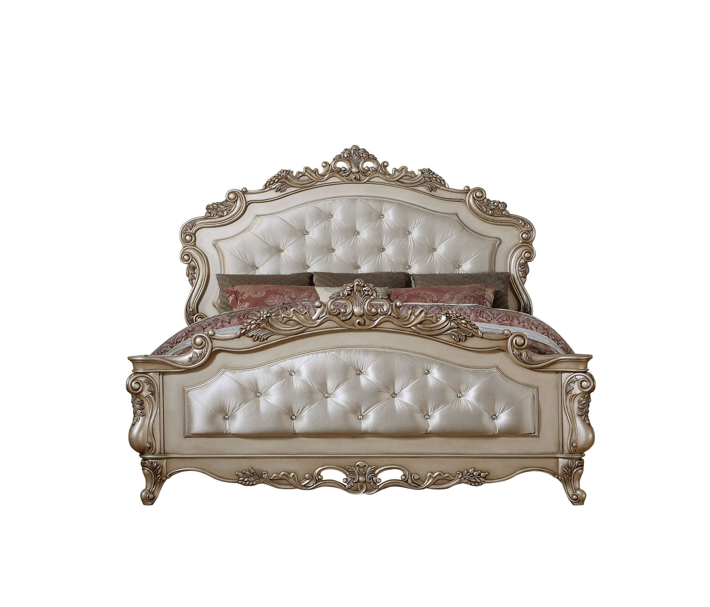 Lit Queen Size ACME Gorsedd en tissu et blanc antique 27440Q