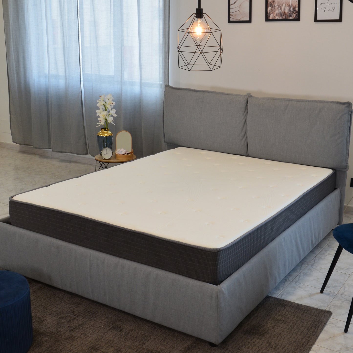 Matelas hybride à ressorts ensachés pour lit simple de 20 cm, matelas en mousse viscoélastique souple à plateau-coussin Euro, blanc/gris