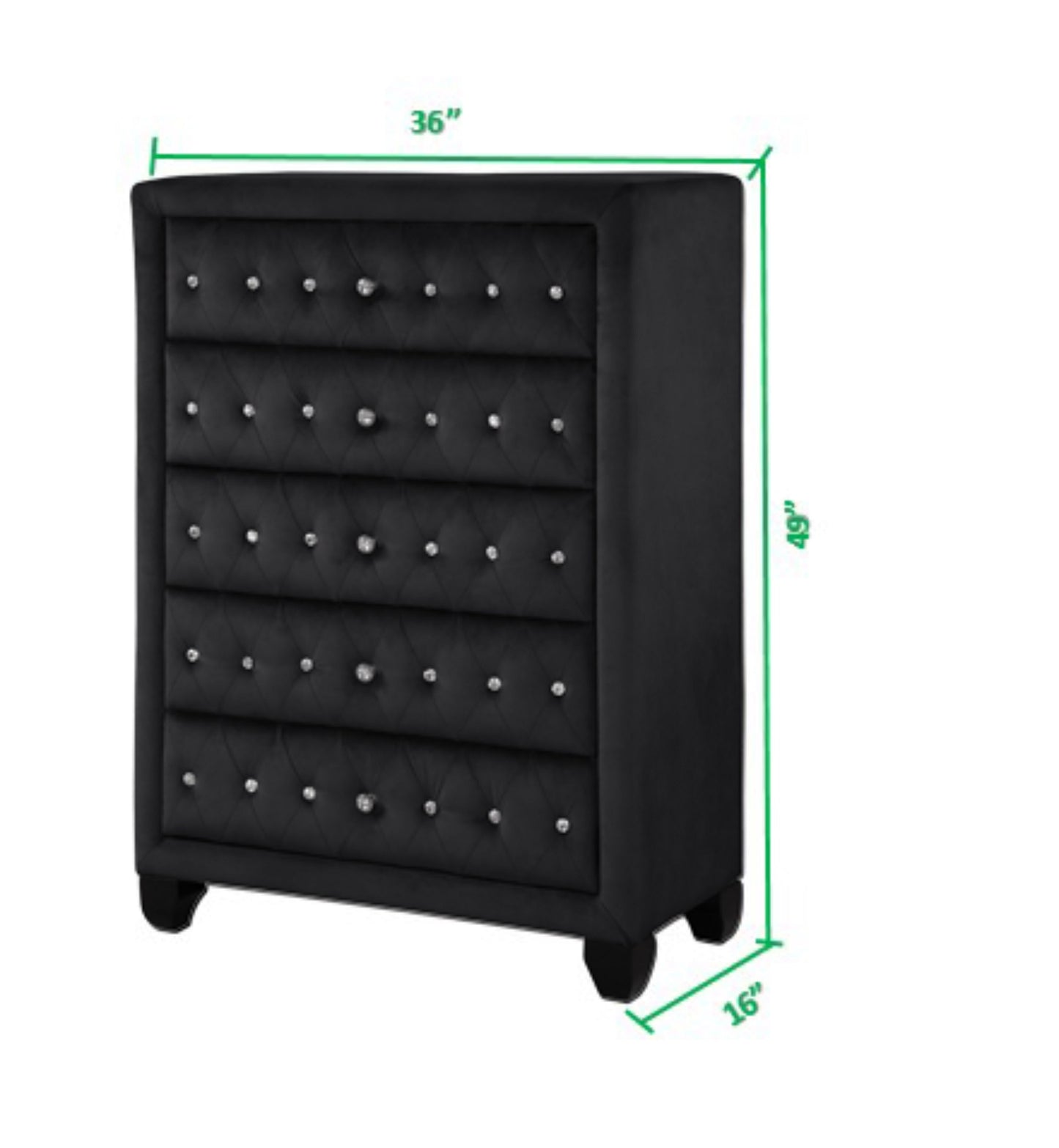 Ensemble de chambre à coucher Queen 5 pièces de style moderne avec capitonnage en cristal Fabriqué en bois en noir