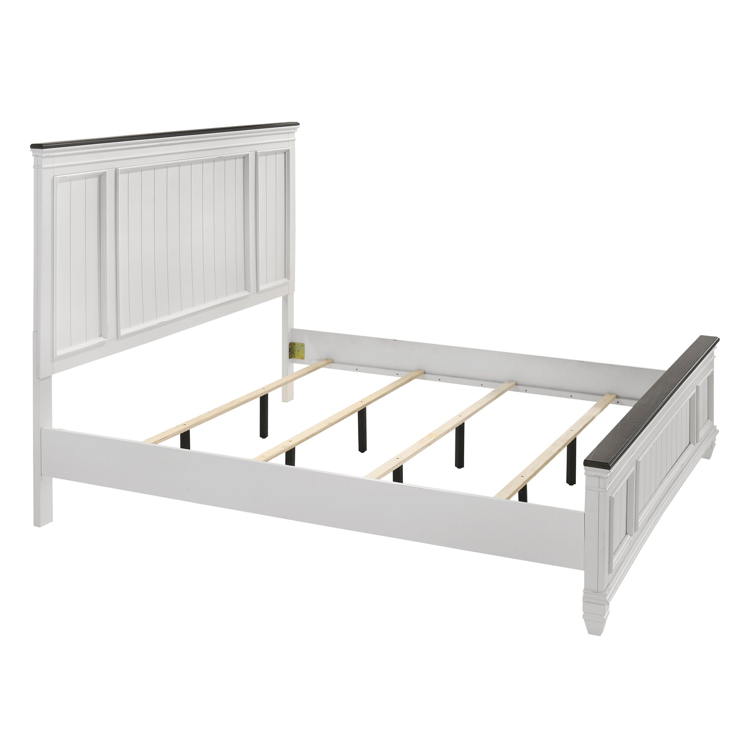 Juego de dormitorio de madera Clelane con cama tamaño king con paneles de madera laminada, tocador, espejo y mesita de noche