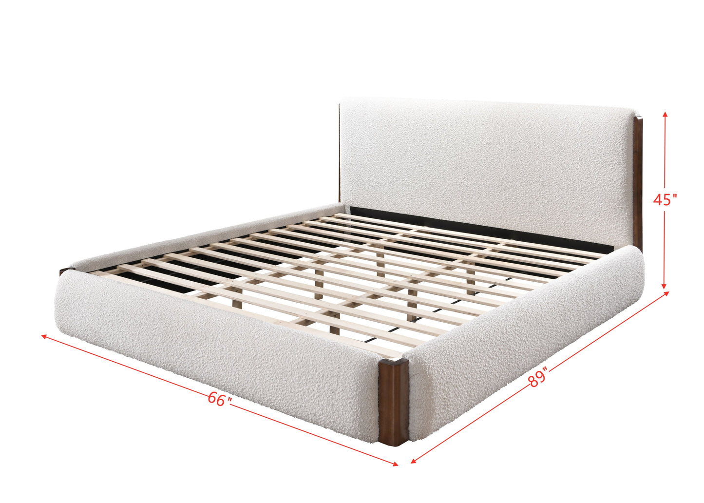 Lit Queen ACME Sandro, finition bouclée blanche et noyer BD02470Q