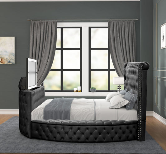 Ensemble de chambre à coucher King 4 pièces de style moderne avec lit capitonné en cristal Fabriqué en bois en noir