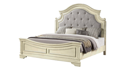 Traditional Style 5 Pc Queen Bedroom Set with Button Tufted Upholstery Headboard Made with Wood in Antique Beige