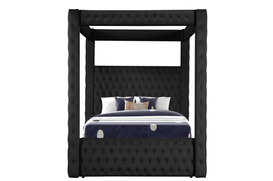 luxurious Four-Poster Full 5 Pc Bed Made with Wood in Black