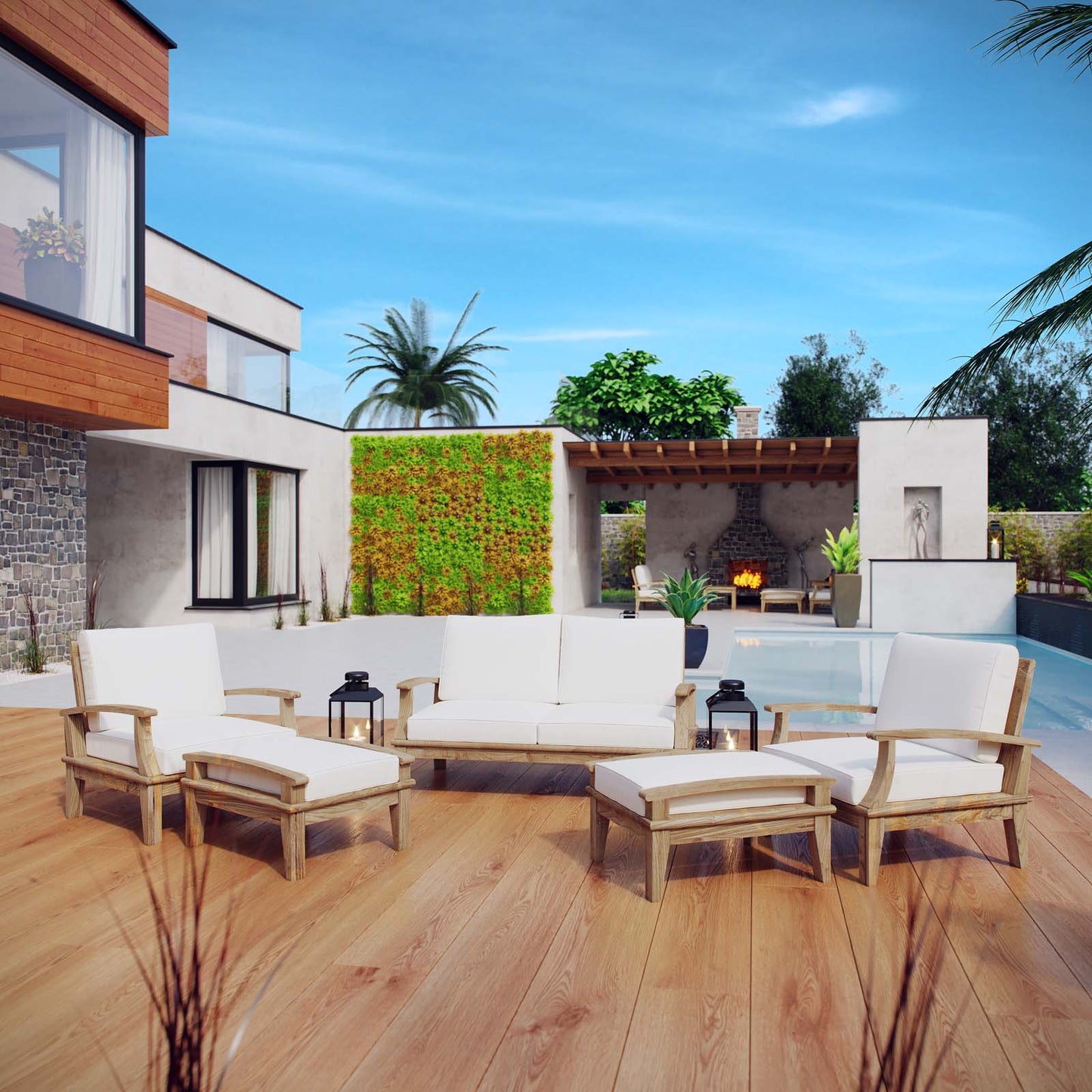 Conjunto de 5 piezas de teca para patio exterior Marina de Modway