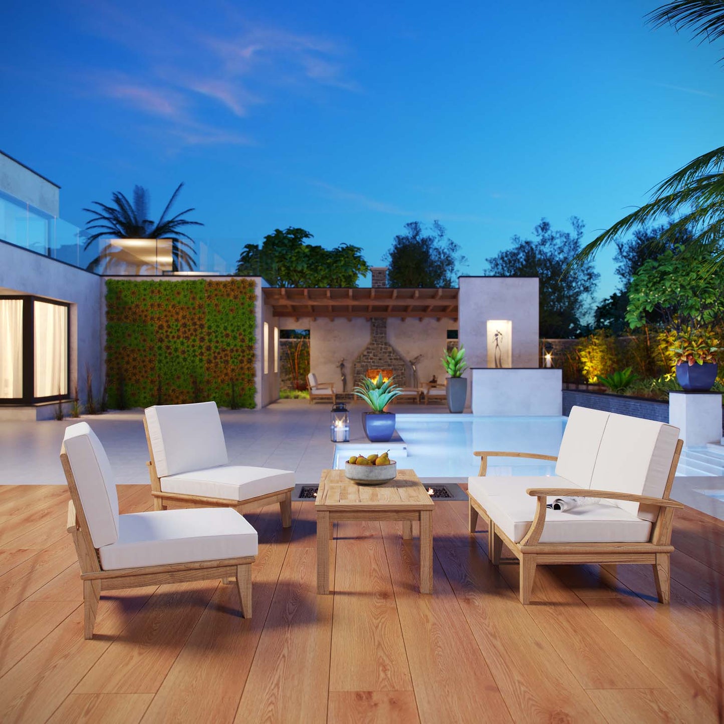 Conjunto de 5 piezas de teca para patio exterior Marina de Modway