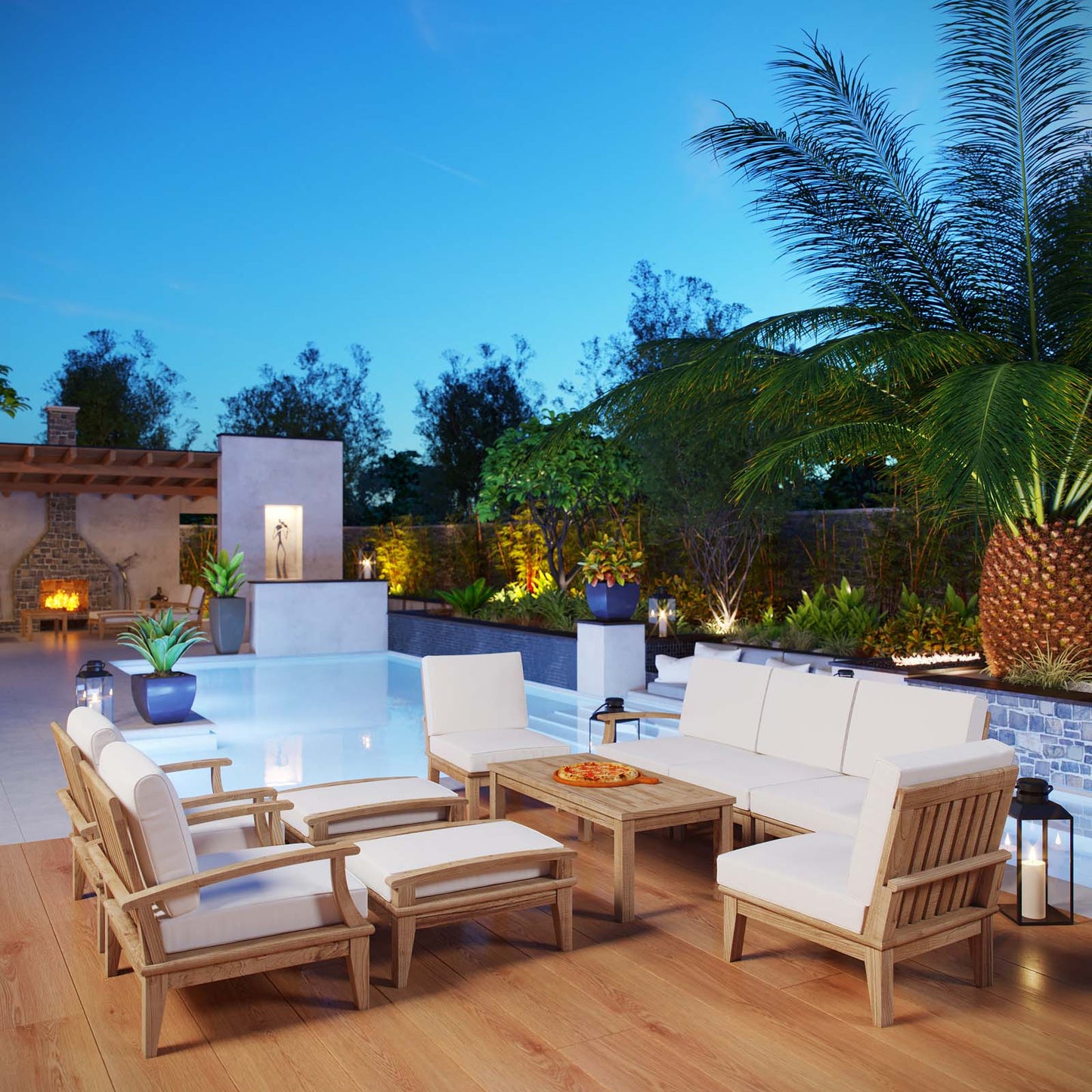 Juego de 10 piezas de teca para patio exterior Marina de Modway