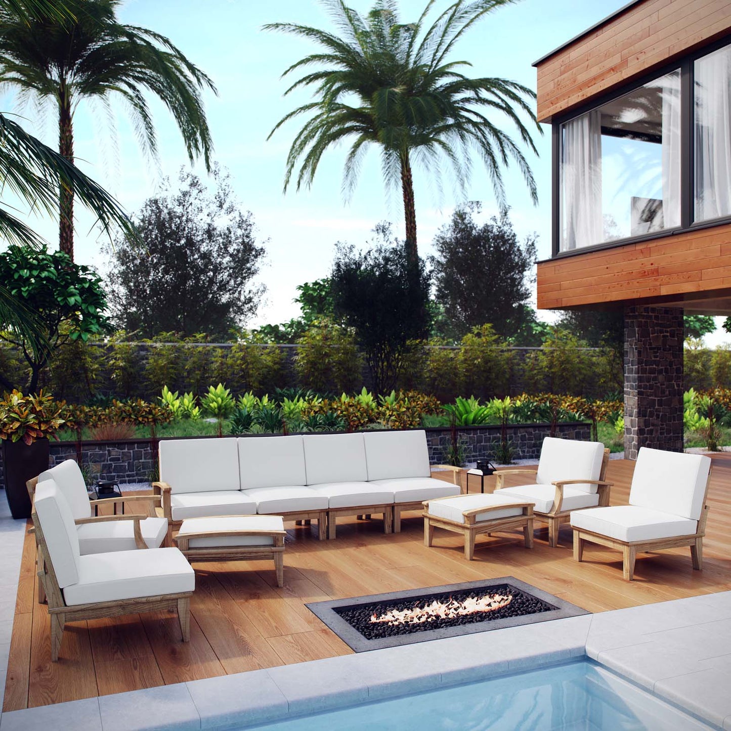 Juego de 10 piezas de teca para patio exterior Marina de Modway