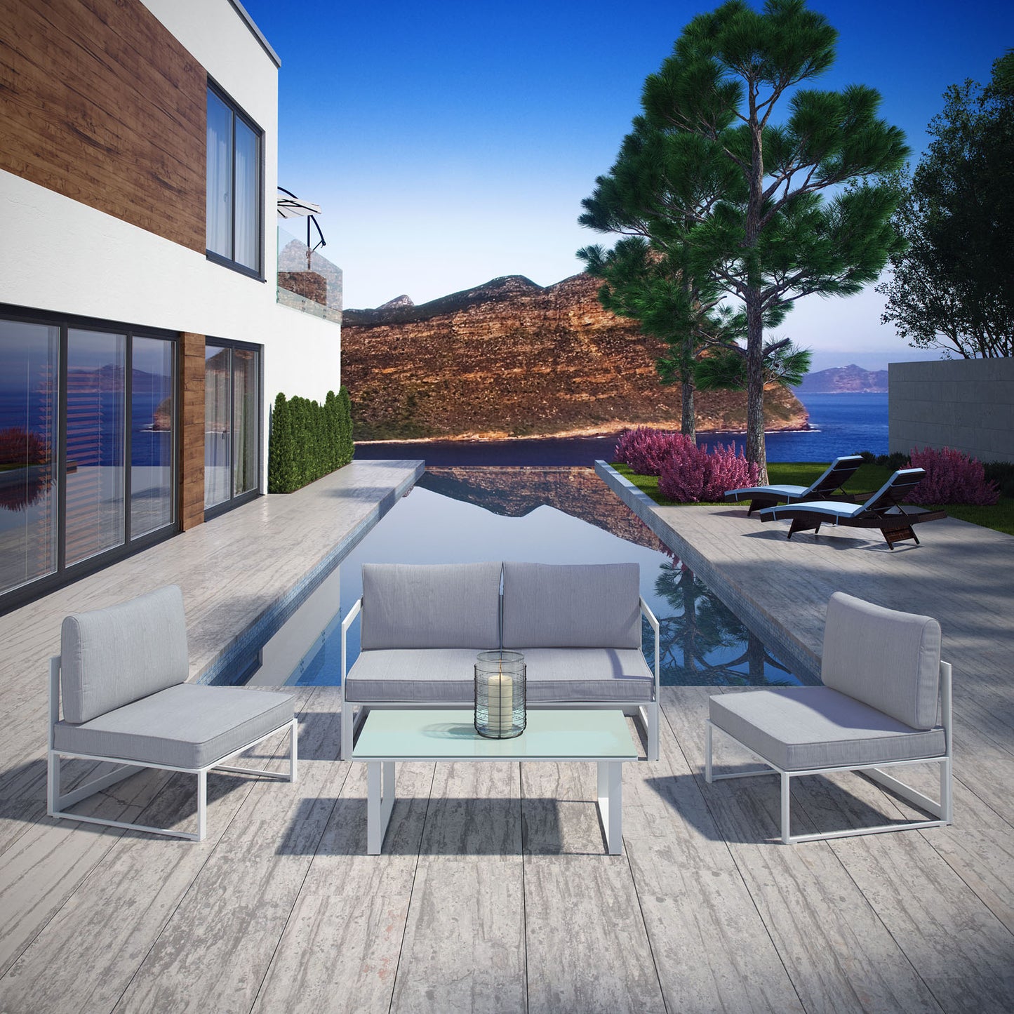 Conjunto de sofás modulares para exteriores Fortuna de 5 piezas de Modway