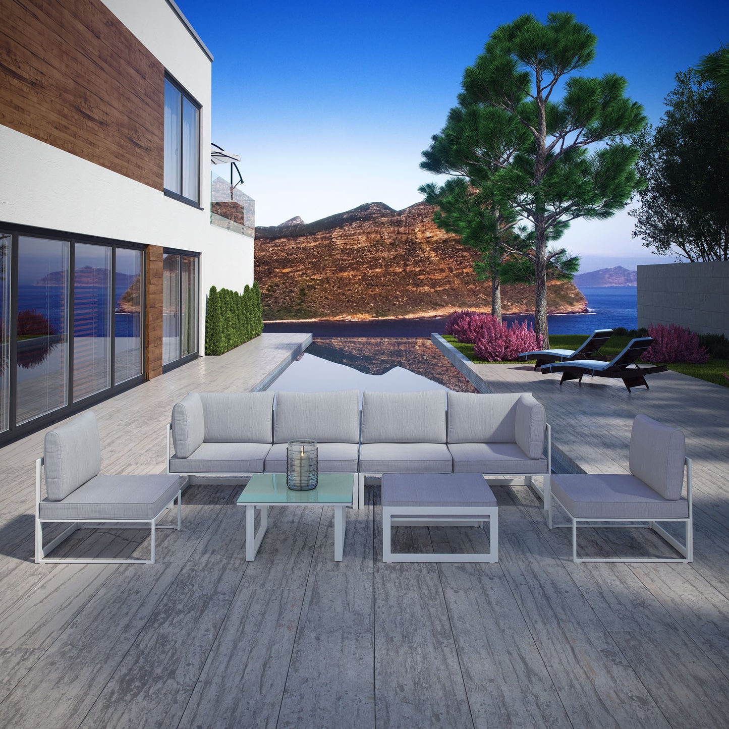 Conjunto de sofás modulares para exteriores Fortuna de 8 piezas de Modway