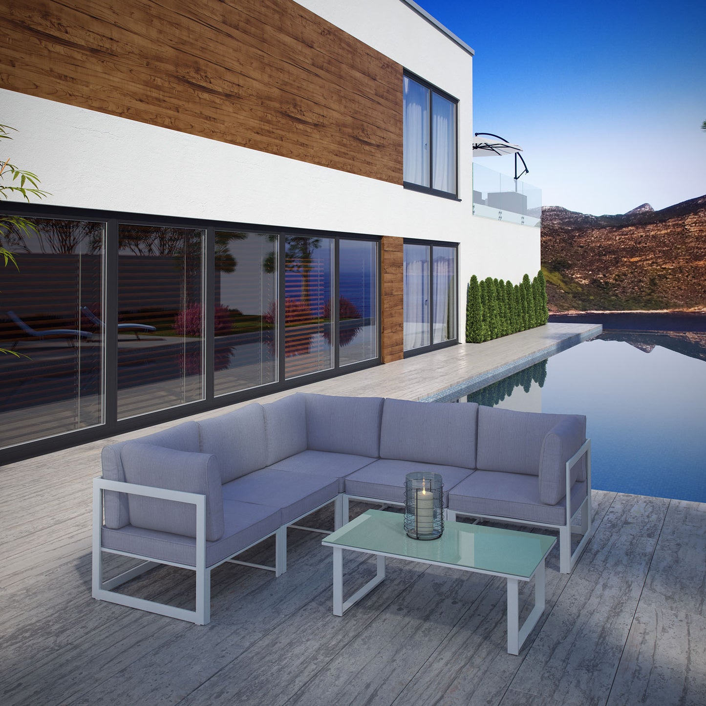 Conjunto de sofás modulares para exteriores Fortuna de 6 piezas de Modway