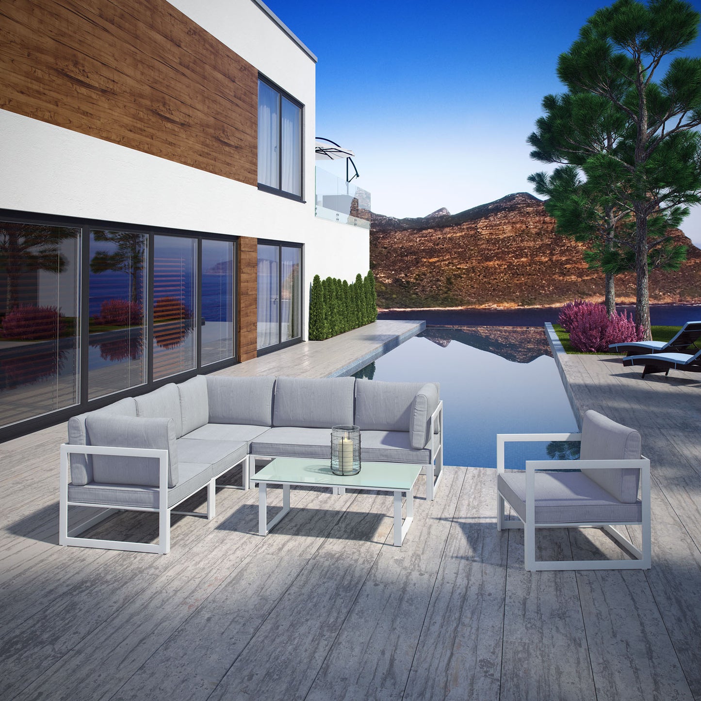 Conjunto de sofás modulares para exteriores Fortuna de 7 piezas de Modway