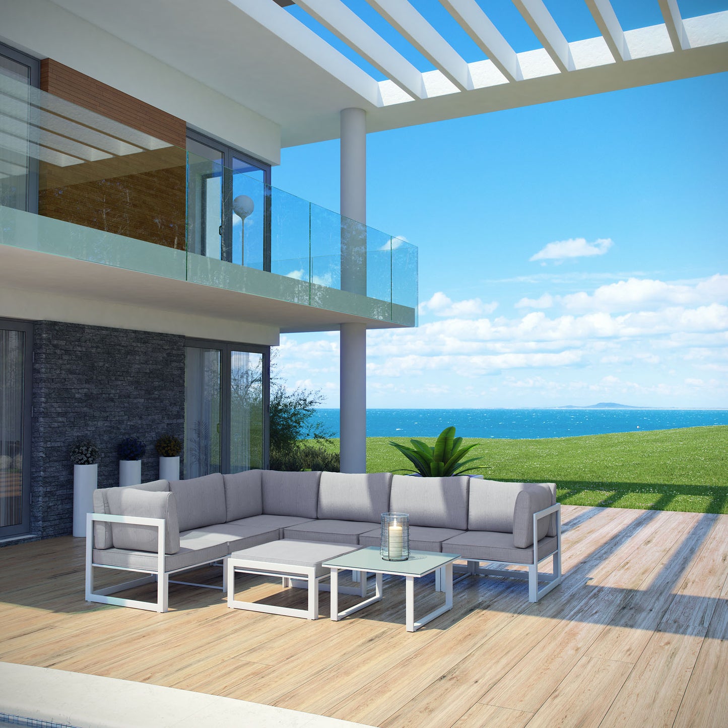 Conjunto de sofás modulares para exteriores Fortuna de 8 piezas de Modway