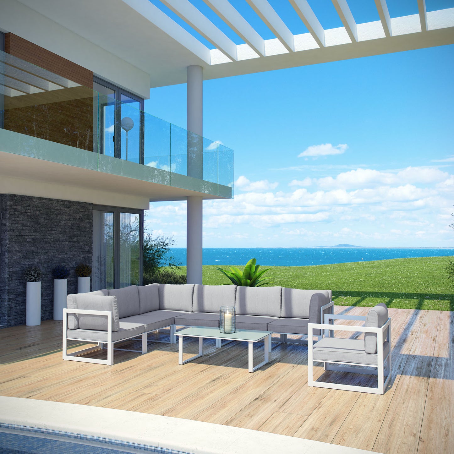 Conjunto de sofás modulares para exteriores Fortuna de 8 piezas de Modway