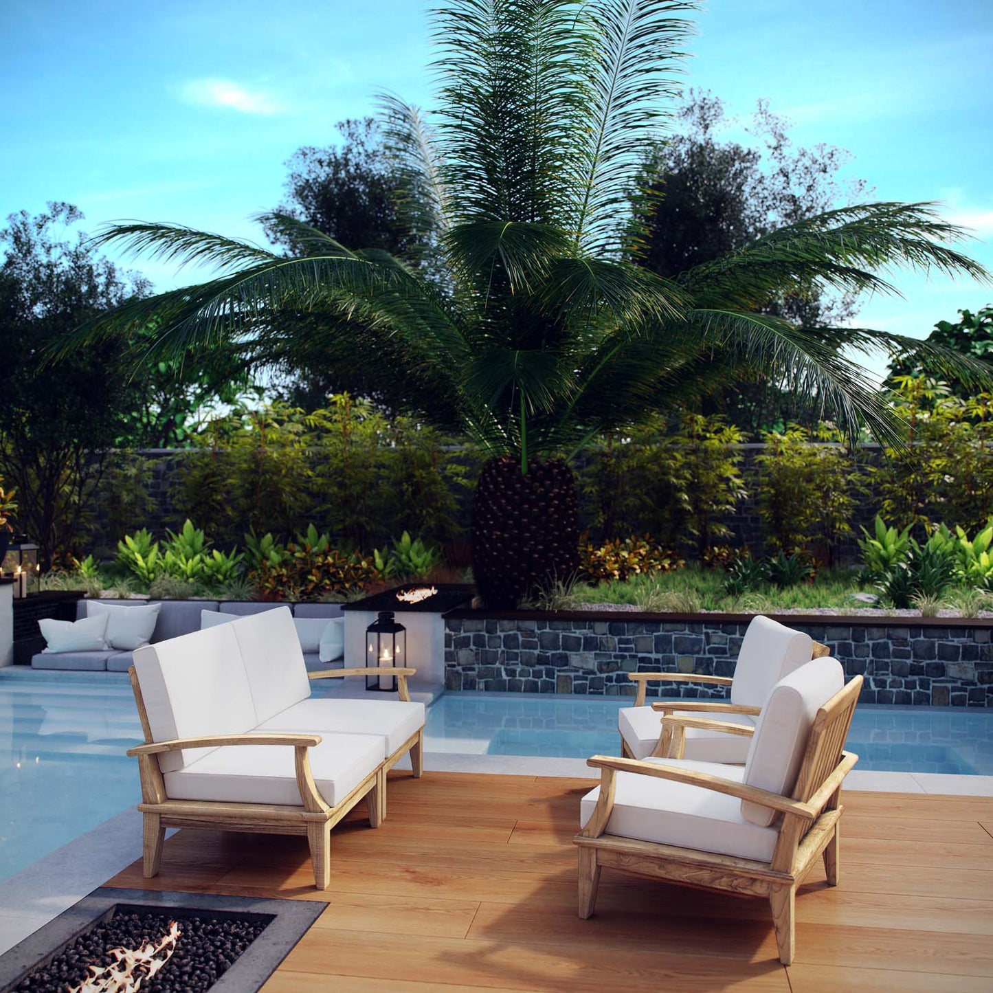 Conjunto de 4 piezas de teca para patio exterior Marina de Modway