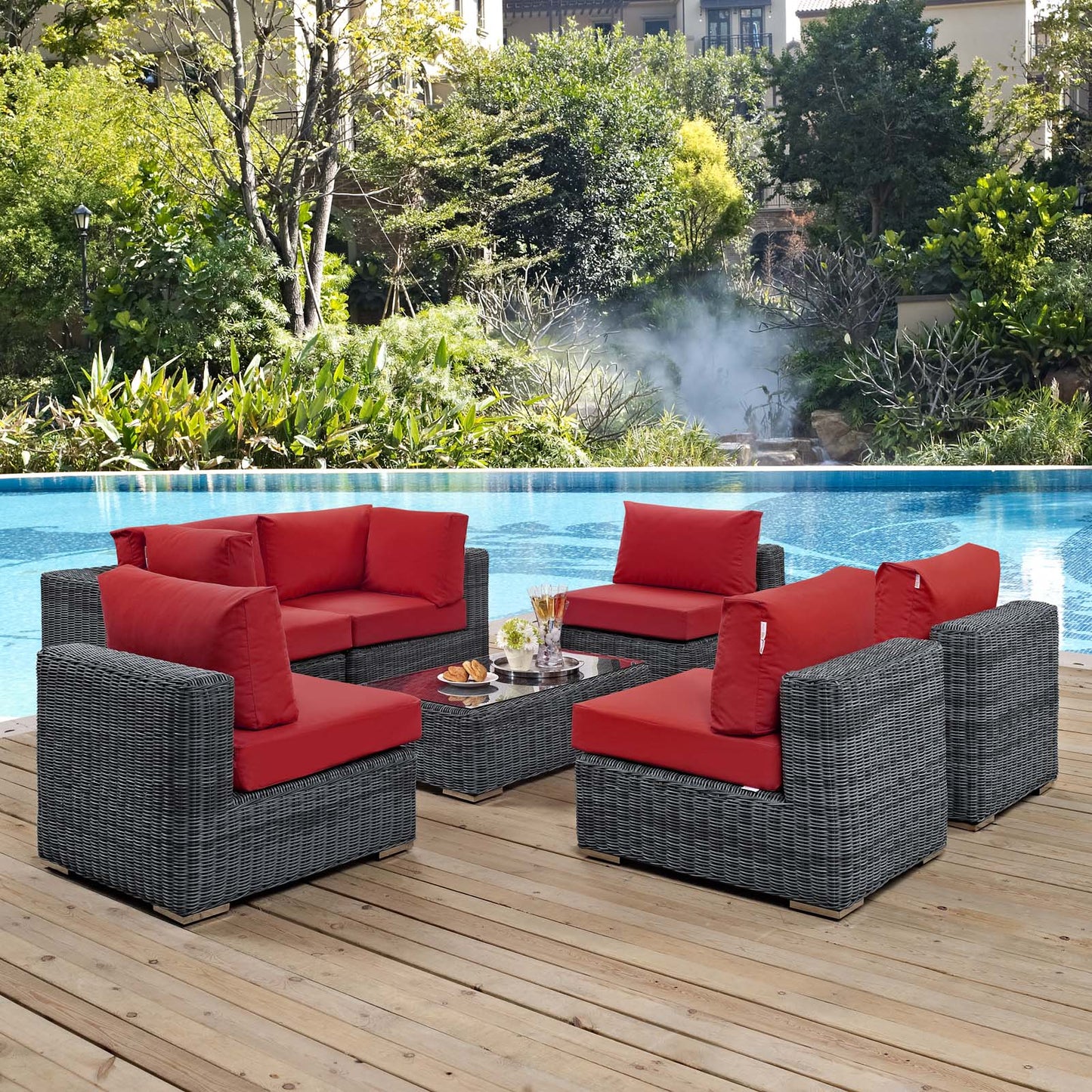 Conjunto de 7 piezas de patio exterior Sunbrella® seccional Summon de Modway