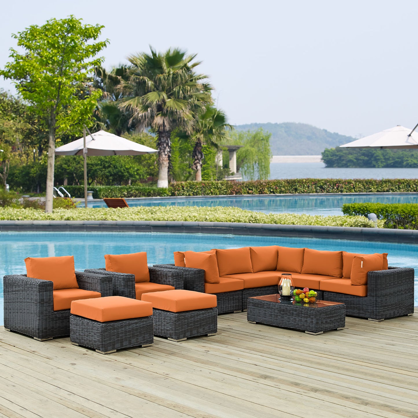 Conjunto de 10 piezas de patio exterior Sunbrella® seccional Summon de Modway