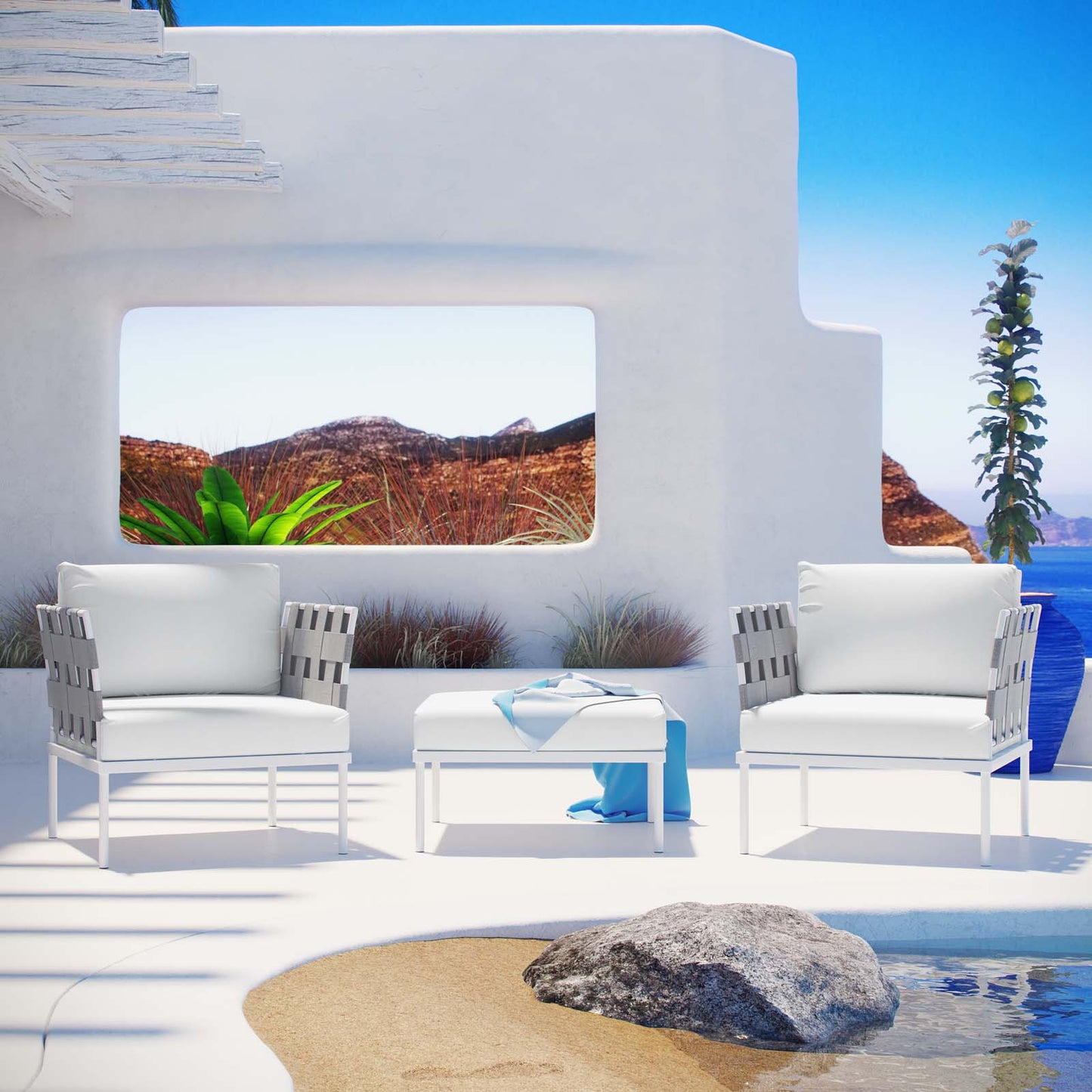 Conjunto de sofás modulares de aluminio para exteriores Harmony de 3 piezas de Modway