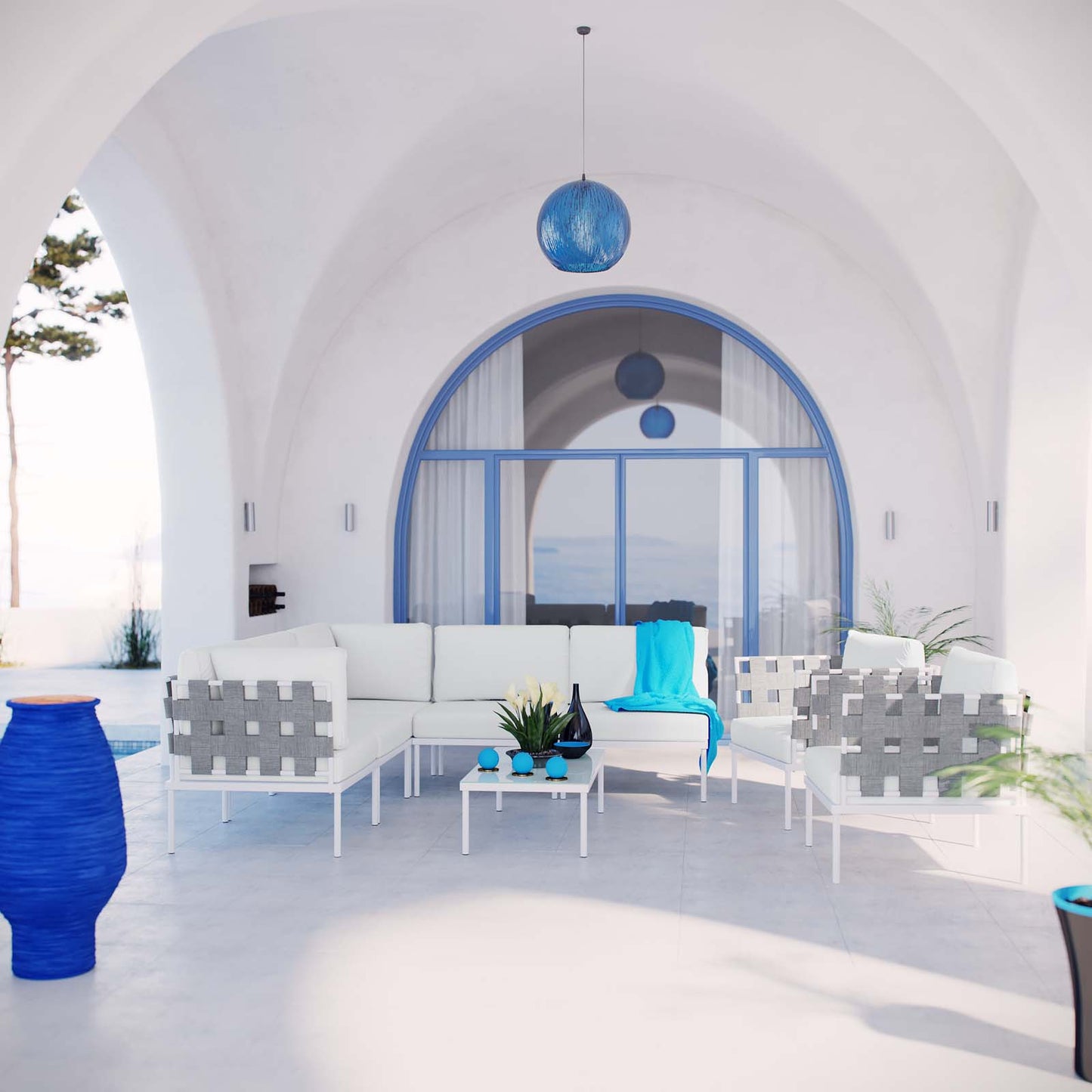 Conjunto de sofás modulares de aluminio para exteriores Harmony de 8 piezas de Modway