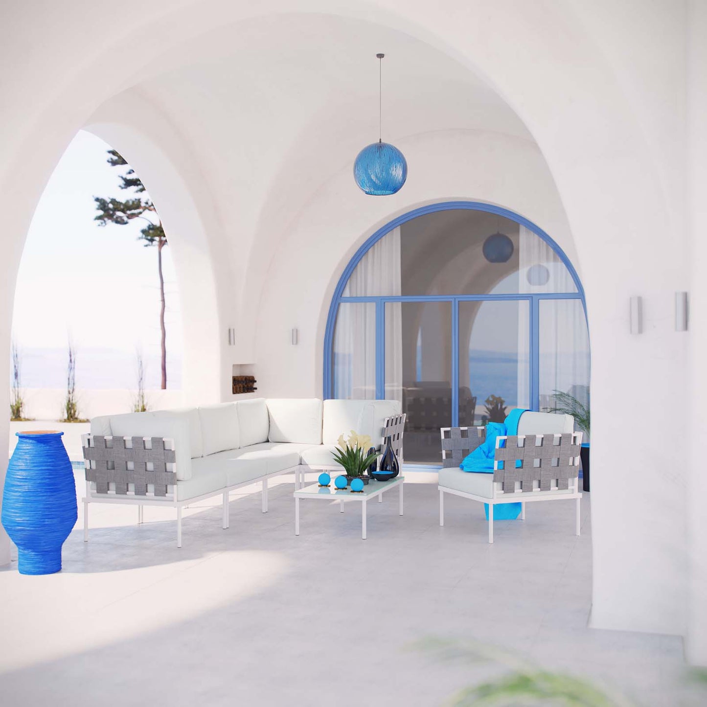 Conjunto de sofás modulares de aluminio para exteriores Harmony de 7 piezas de Modway