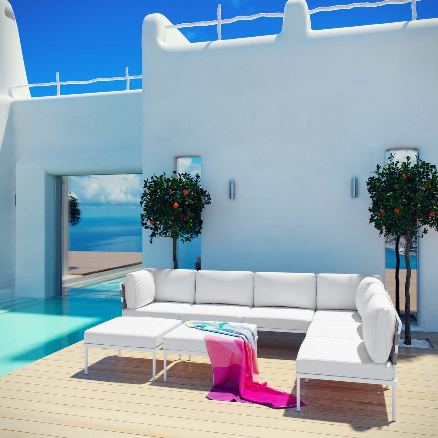 Conjunto de sofás modulares de aluminio para exteriores Harmony de 8 piezas de Modway