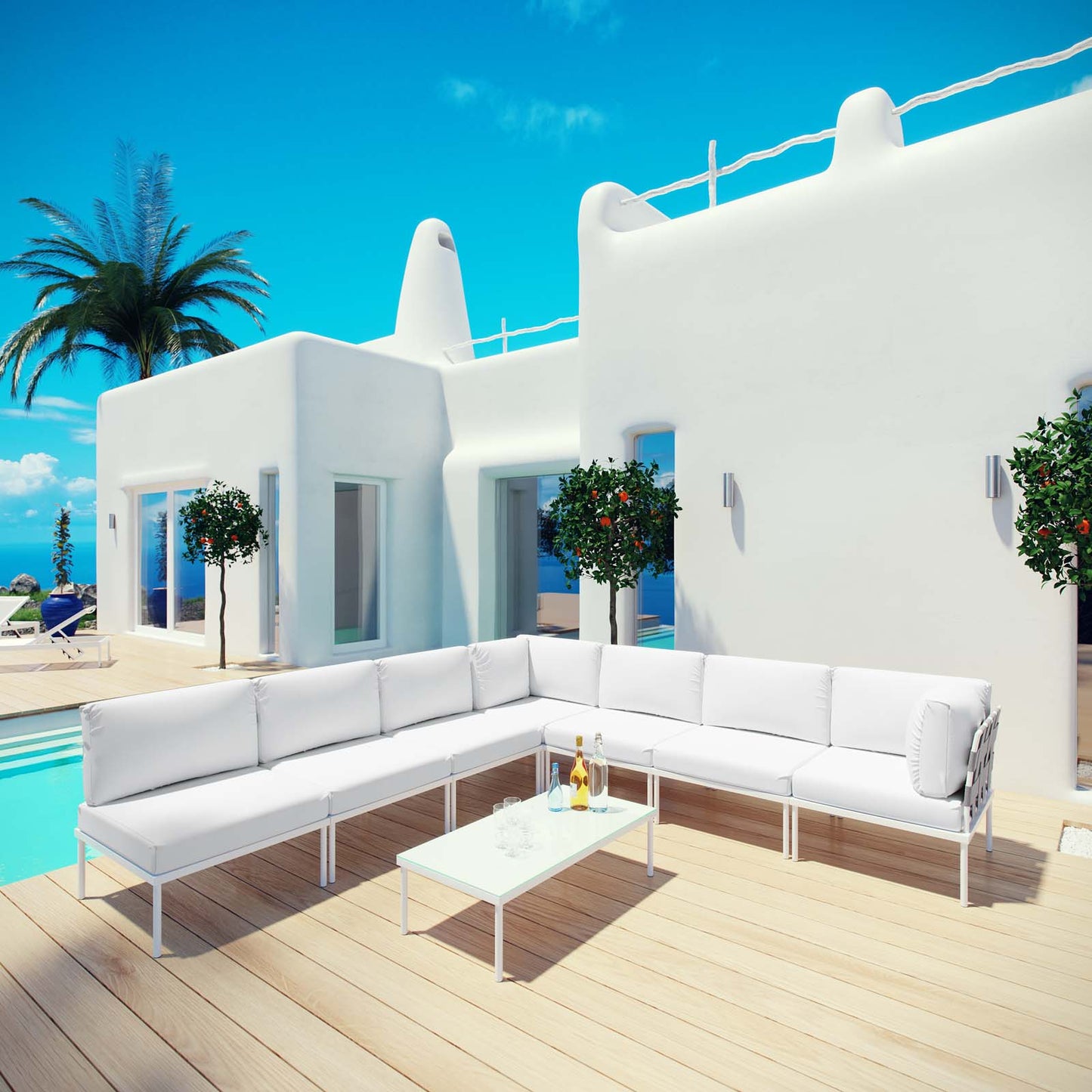 Conjunto de sofás modulares de aluminio para exteriores Harmony de 8 piezas de Modway