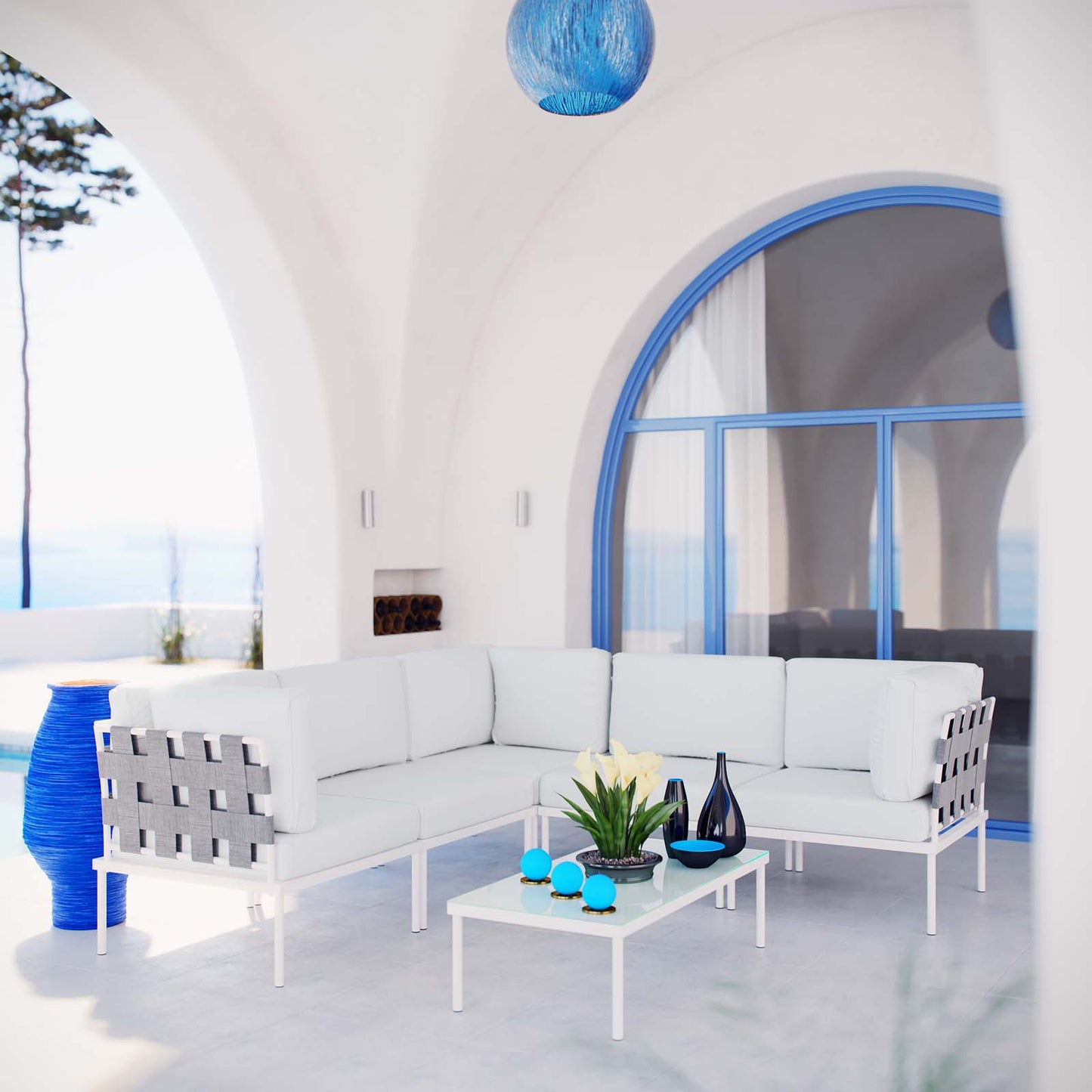 Conjunto de sofás modulares de aluminio para exteriores Harmony de 6 piezas de Modway