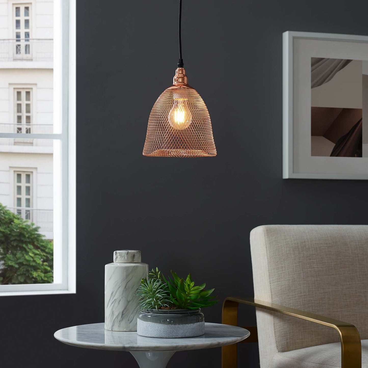 Suspension Glimmer en forme de cloche en or rose