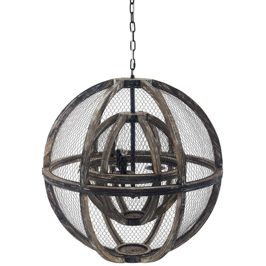 Lustre suspendu rustique en bois de chêne Gravitate Globe