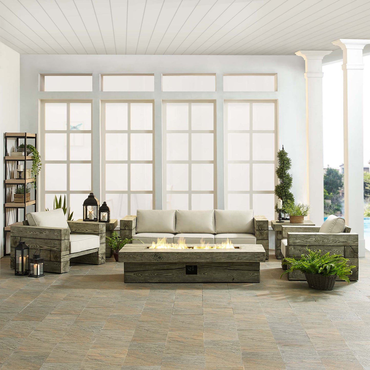 Juego de 5 piezas de patio exterior rústico costero Sunbrella® Manteo de Modway