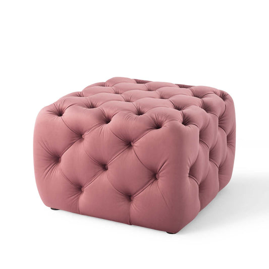 Pouf carré en velours haute performance à boutons touffetés Amour