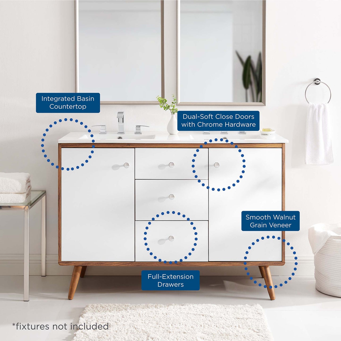 Mueble de baño Transmit de 48" con dos lavabos de Modway