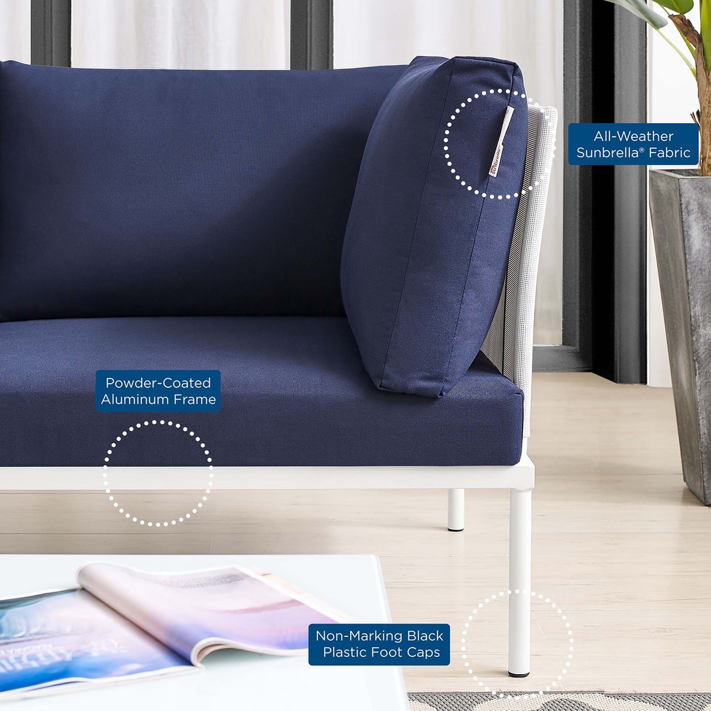 Conjunto de asientos de aluminio para patio exterior Sunbrella® de 4 piezas Harmony de Modway