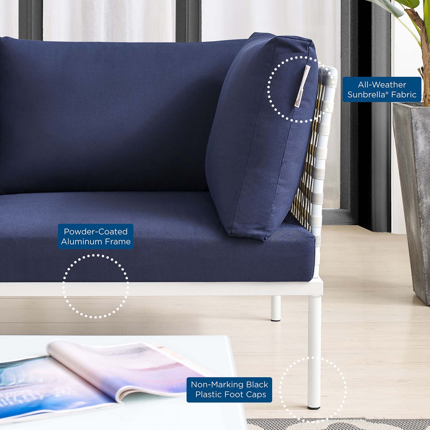 Conjunto de sofás modulares de aluminio para exteriores Harmony de 6 piezas con tejido tipo canasta Sunbrella® de Modway