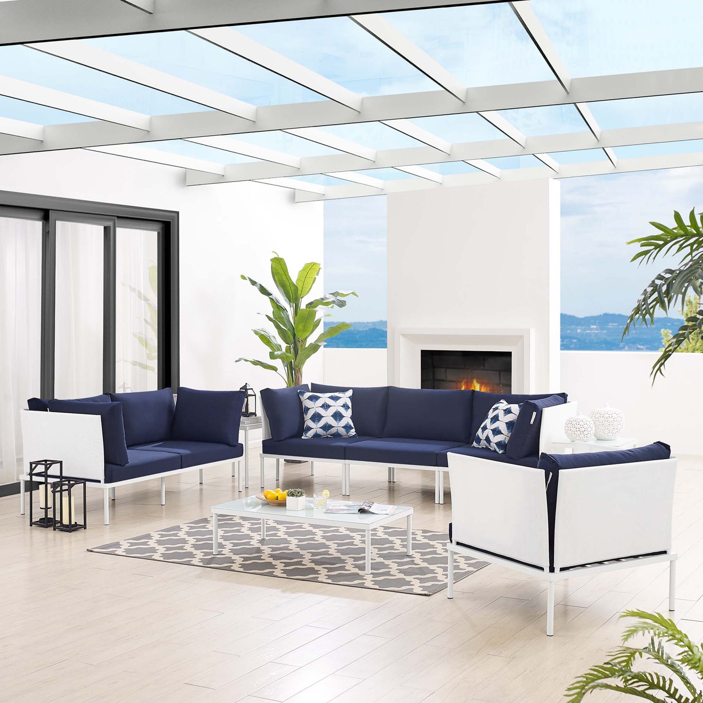 Conjunto de 8 asientos de aluminio para exteriores Sunbrella® Harmony de Modway