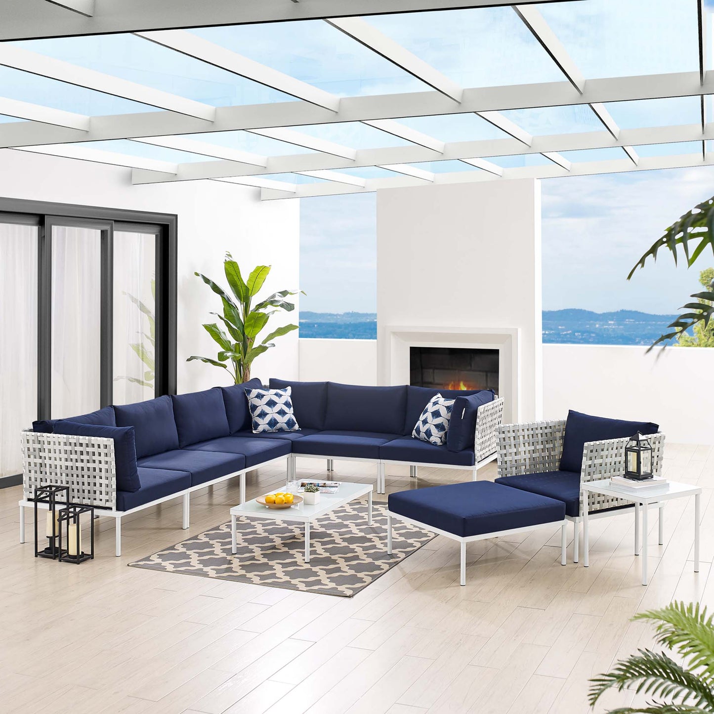 Ensemble de canapés d'extérieur Harmony 10 pièces en aluminium avec revêtement Sunbrella® en panier tressé