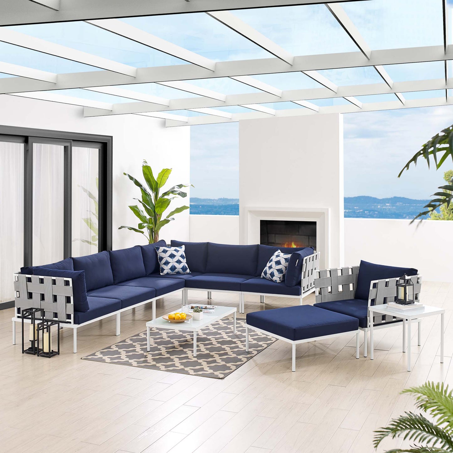 Conjunto de sofás modulares de aluminio para exteriores Sunbrella® Harmony de 10 piezas de Modway