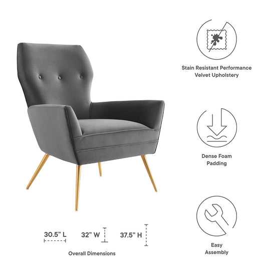 Sillón capitoné de terciopelo de alto rendimiento Renata Button de Modway