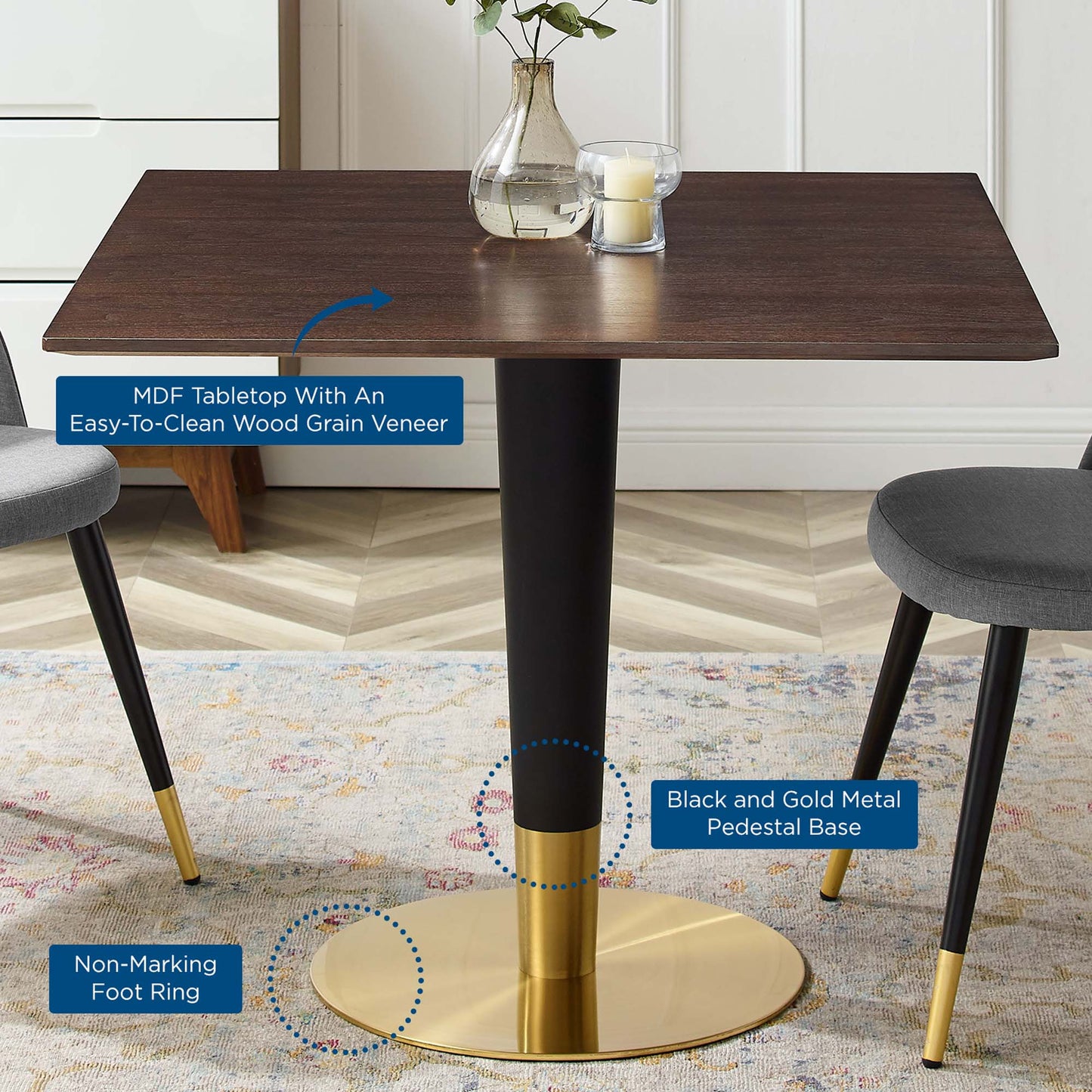 Table à manger carrée Zinque de 36 po