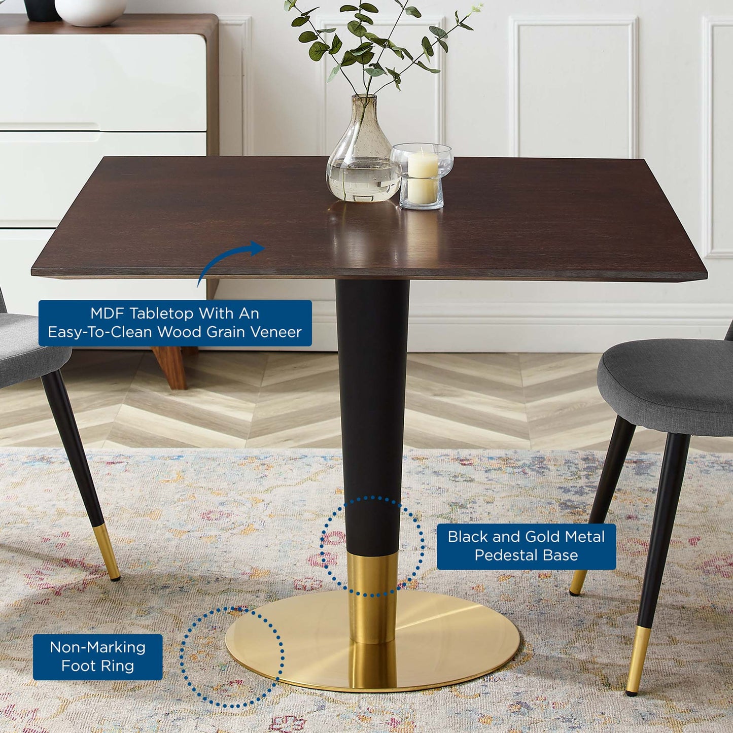 Table à manger carrée Zinque de 40 po