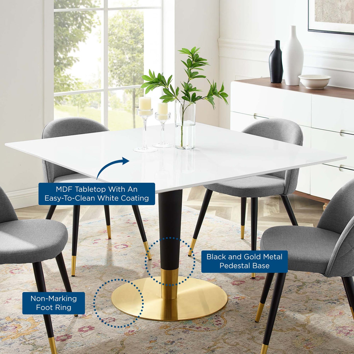 Table à manger carrée Zinque de 47 po