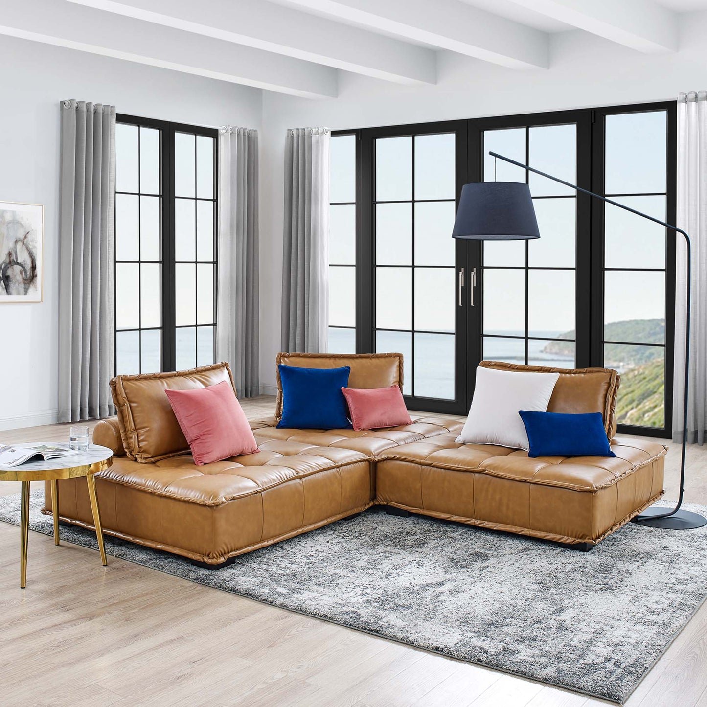 Sofá de cuero vegano de tres piezas con mechones Saunter de Modway