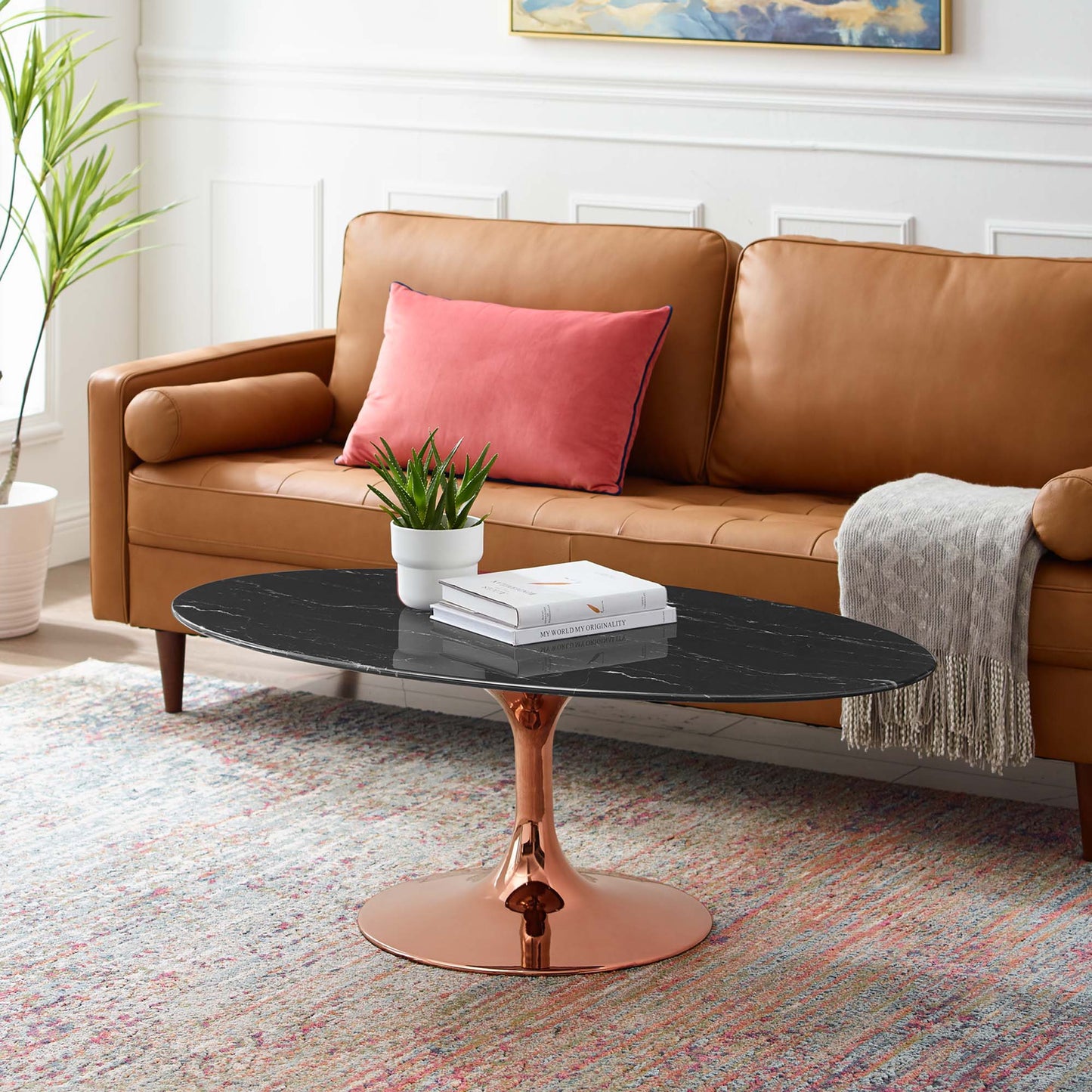 Table basse ovale Lippa en marbre artificiel de 48 po