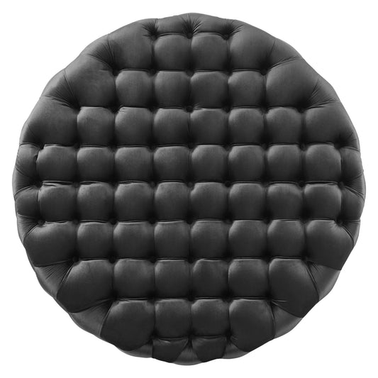 Otomana redonda grande de terciopelo de alto rendimiento con botones capitoné Amour de Modway