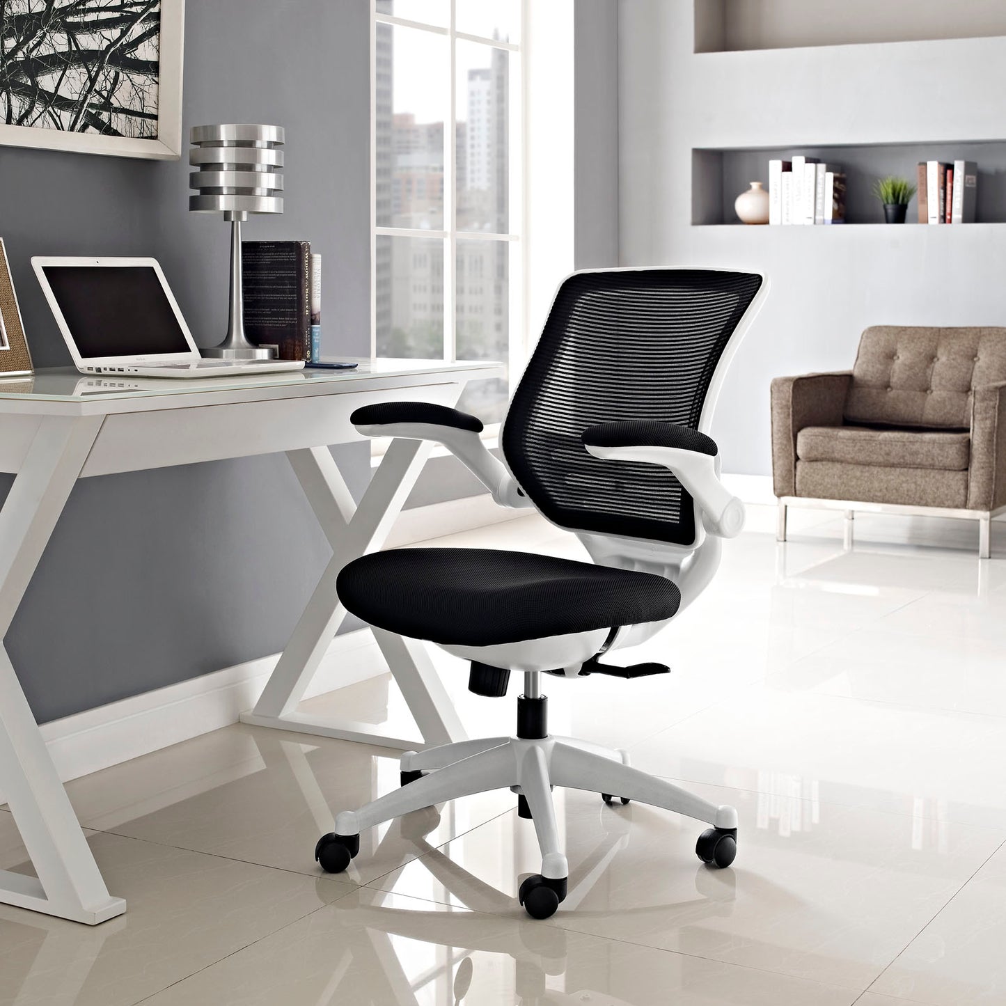 Silla de oficina con base blanca Edge de Modway