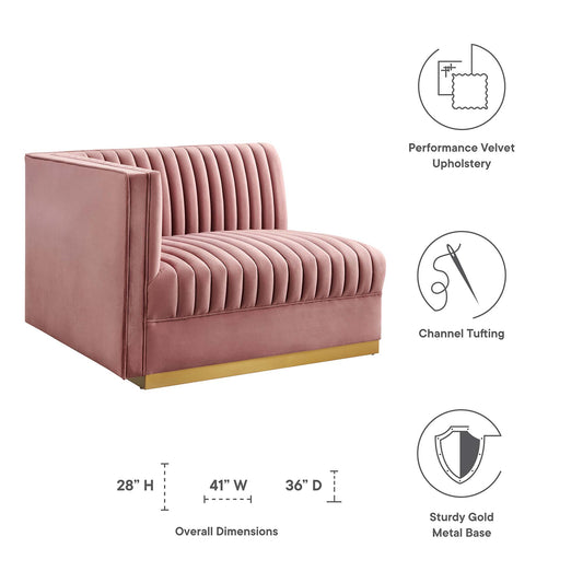 Sofá modular seccional de terciopelo con mechones de canal Sanguine, sillón con brazo izquierdo de Modway